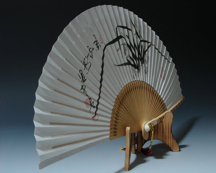 Premium Hand Painted Orchid Folding Fan - Korean Mulberry Paper Home Deco