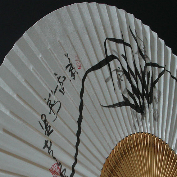 Premium Hand Painted Orchid Folding Fan - Korean Mulberry Paper Home Deco