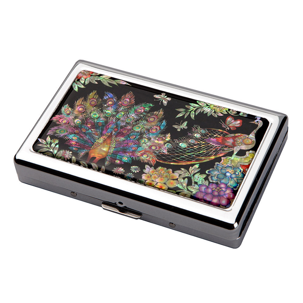 Mother of Pearl Peacock Cigarette Case for 100S King Size - Card Cash Holder Wallet