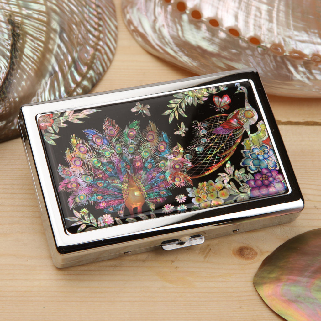 Mother of Pearl Peacock Cigarette Case for 100S King Size - Card Cash Holder Wallet