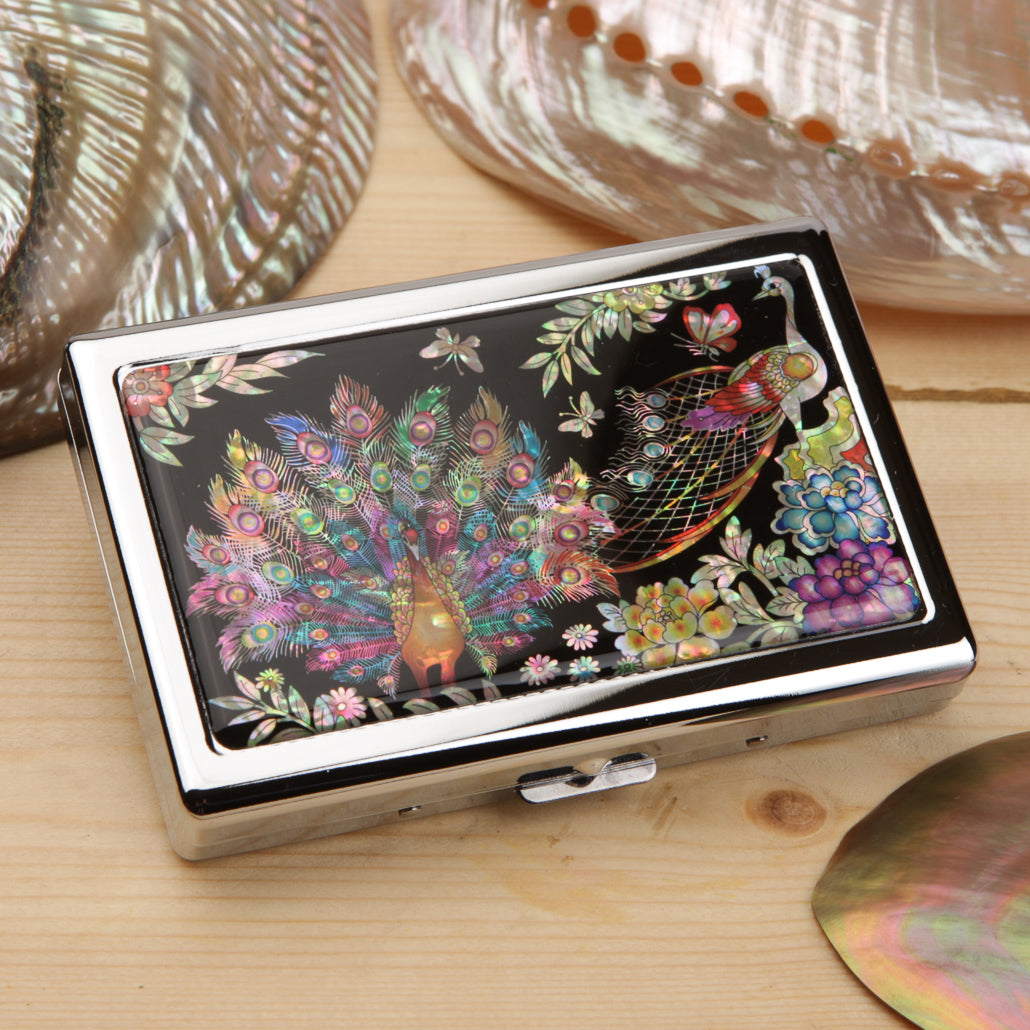 Mother of Pearl Peacock Cigarette Case for 100S King Size - Card Cash Holder Wallet