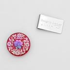 Mother of Pearl Red Golf Ball Marker Hat Clip Set with Chrysanthemum Design
