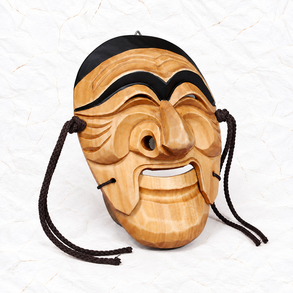 Topeng Pria Korea Kayu Ukiran Tangan - Senyum Yangban Hahoe Tal