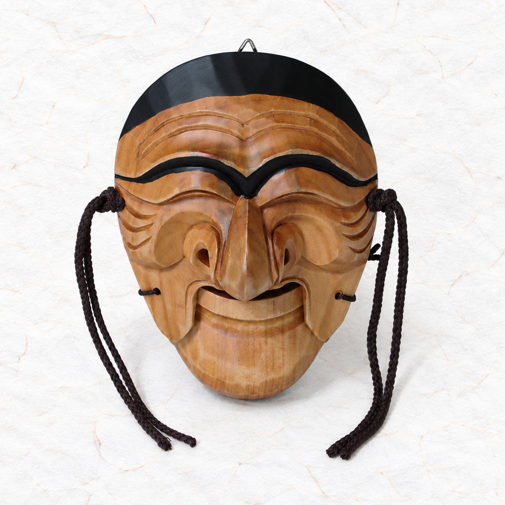 Topeng Pria Korea Kayu Ukiran Tangan - Senyum Yangban Hahoe Tal