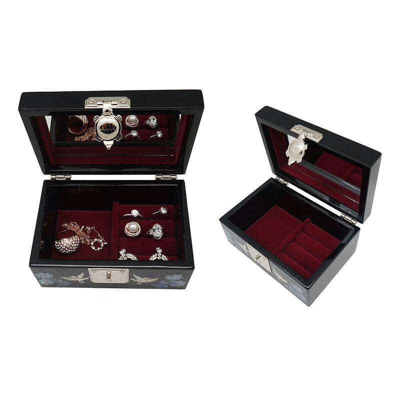 Mother of Pearl Wood Black Treasure Jewelry Travel Trinket Box Chest Gift Case