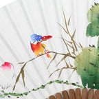 Folding Rice Paper Lotus Flower Bird Painting Bamboo Asian Wall Decor Hand Fan