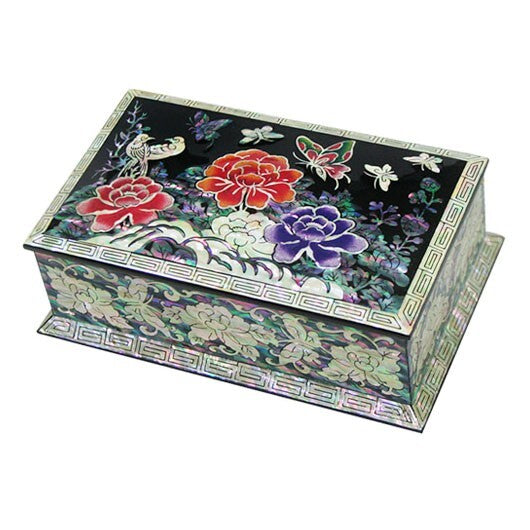 Mother of Pearl Flower Office Desk Art Decor Business Name Card Holder Case Box