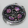 Mother of Pearl Purple Flower Makeup Purse Double Compact Cosmetic Beauty Mirror