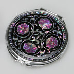 Mother of Pearl Purple Flower Makeup Purse Double Compact Cosmetic Beauty Mirror