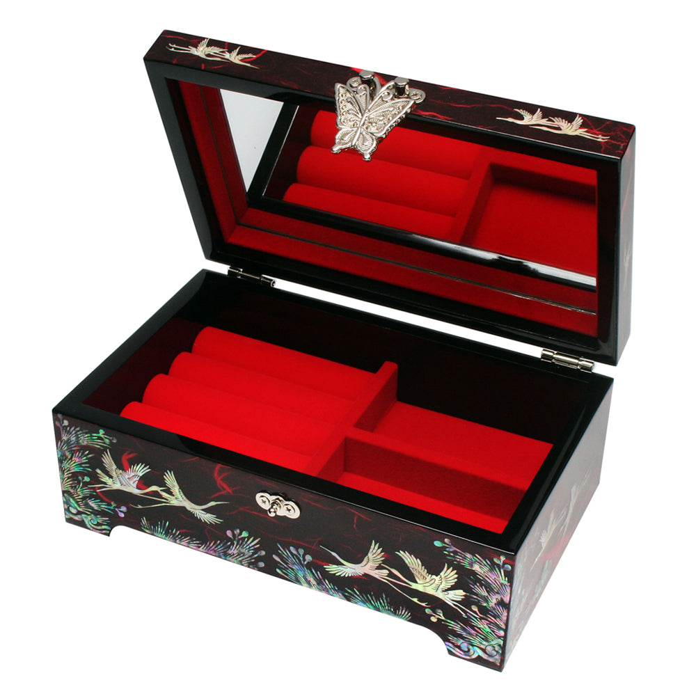Mother of Pearl Art Wood Lacquer Red Treasure Chest Jewelry Keepsake Trinket Box