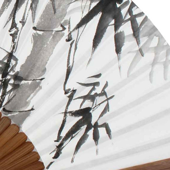Hand Painted Folding White Paper Bamboo Wood Chinese Ink Painting Wall Asian Fan
