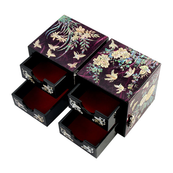 Mother of Pearl Black Wood Noble Plant Jewelry Treasure Trinket Box Chest Case 