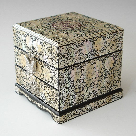Mother of Pearl Art Drawer Jewelry Box Necklace Brooch Trinket Case Chest Holder