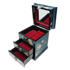 Mother of Pearl Blue Wood Jewelry Box Gift Trinket Keepsake Treasure Chest Case