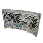 Mother of Pearl Inlay Wood Mini Folding Screen Wall Room Art Deco Plaque Accent