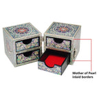 Mother of Pearl Wood Treasure Jewelry Earrings Ring Box Case Storage Organizer