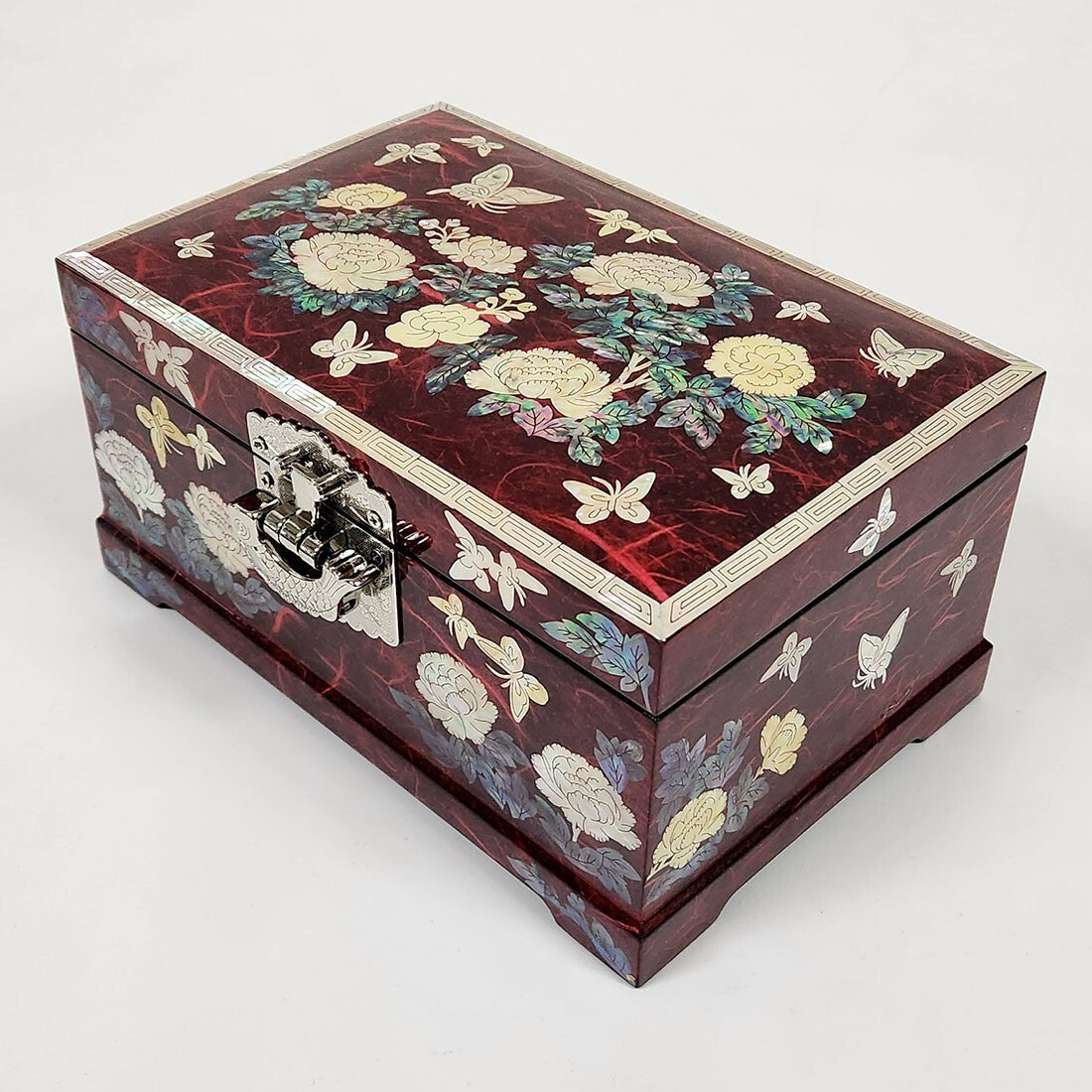 Mother of Pearl 2-Tier Lacquer Wood Jewelry Trinket Keepsake Chest Box Storage