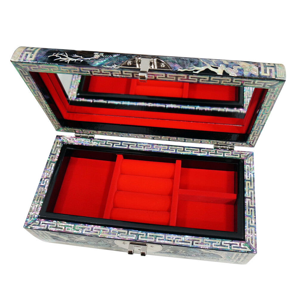 Mother of Pearl Art Inlay Wood Korean Black Jewelry Keepsake Treasure Chest Box