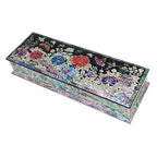 Mother of Pearl Inlay Desk Wood Pen Pencil Brush Holder Lid Case Box Organizer