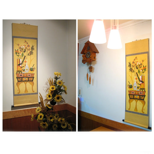 Wall Living Room Decor Hanging Scroll Korean Folk Flower Vase Art Painting Print