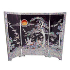 Mother of Pearl Inlay Mini Folding Wood Screen Asian Wall Art Deco Home Accent