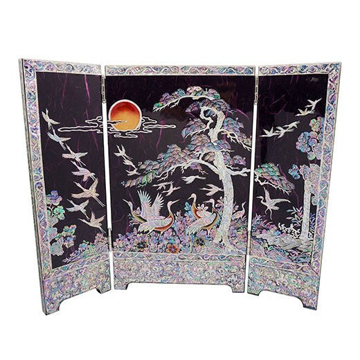 Mother of Pearl Inlay Mini Folding Wood Screen Asian Wall Art Deco Home Accent