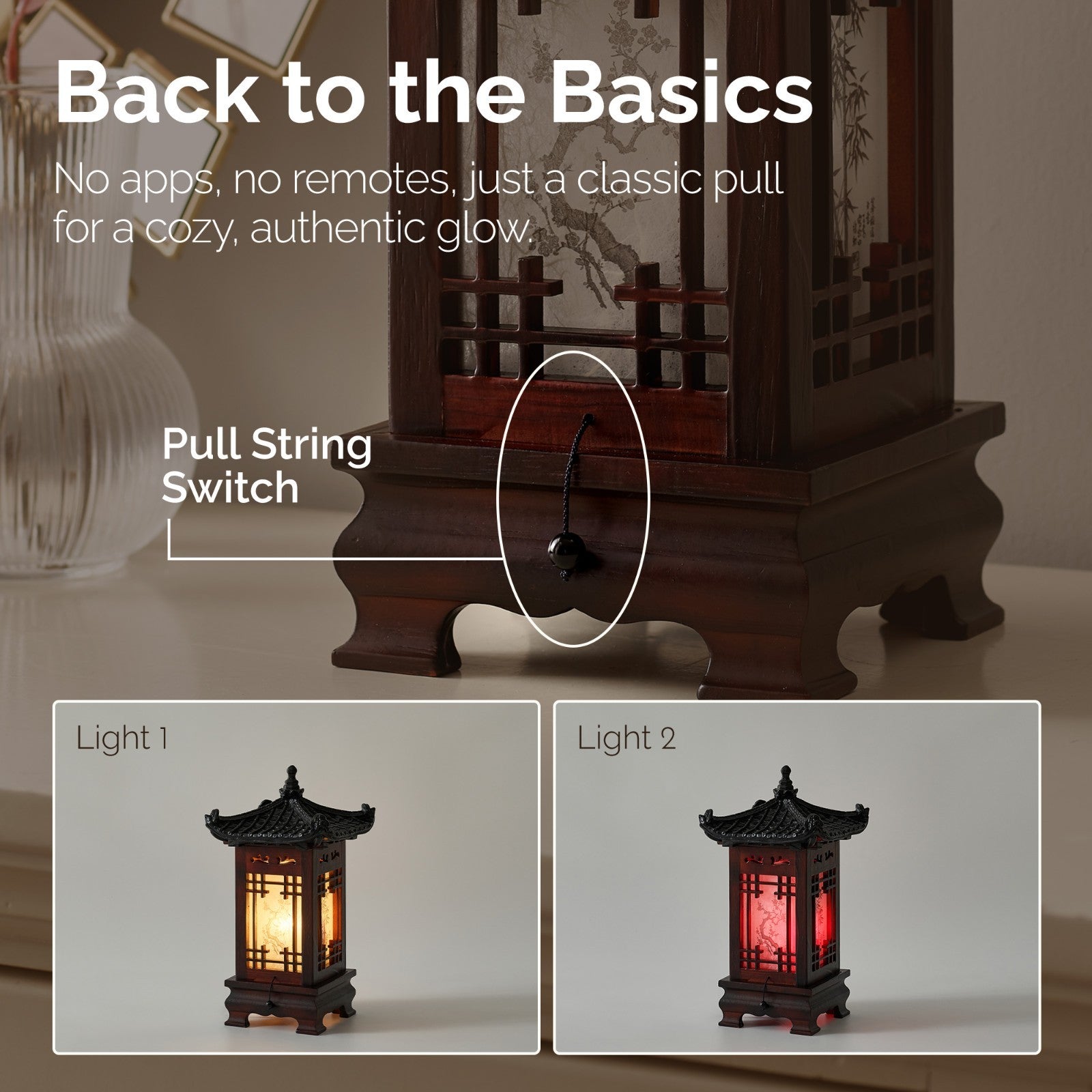 Carved Wood Art Home Deco Lantern Brown Square Bedside Bedroom Table Lamp Light