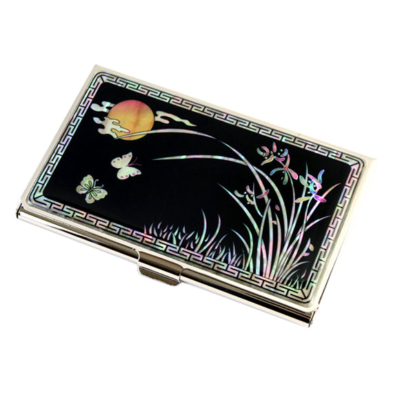 MOP Black Yellow Moon Design Business Credit Name Card Pocket Holder Case Wallet