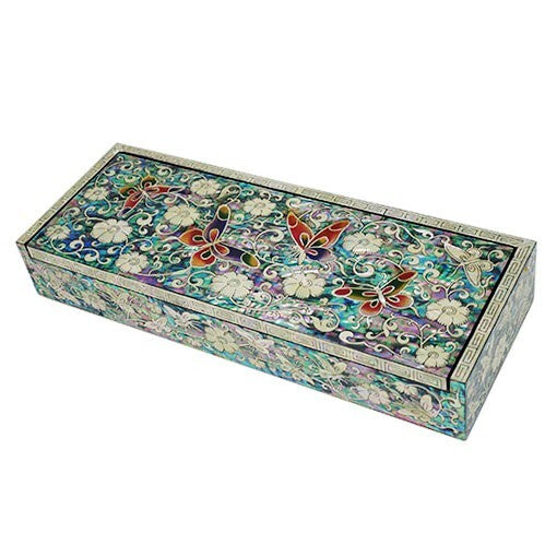 Mother of Pearl Inlay Desk Wood Pen Pencil Brush Holder Lid Case Box Storage