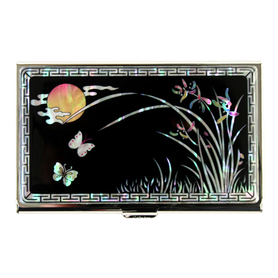 MOP Black Yellow Moon Design Business Credit Name Card Pocket Holder Case Wallet