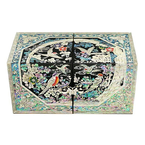 Mother of Pearl Black Womens Bird Jewelry Trinket Box Organizer Storage Holder