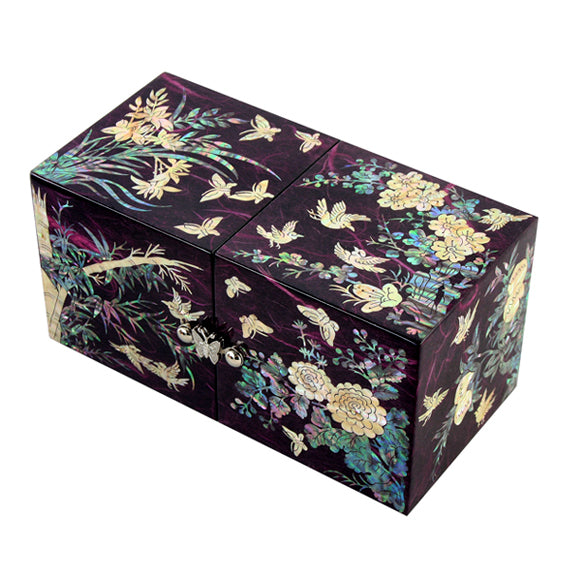 Mother of Pearl Black Wood Noble Plant Jewelry Treasure Trinket Box Chest Case 