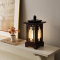 Carved Wood Art Lamp Lantern Brown Asian Bedside Bedroom Table Light Home Accent