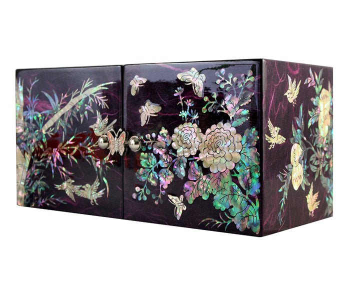 Mother of Pearl Black Wood Noble Plant Jewelry Treasure Trinket Box Chest Case 