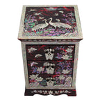 Mother of Pearl Inlay Red Lacquer Wood Jewelry Trinket Drawer Keepsake Box Case