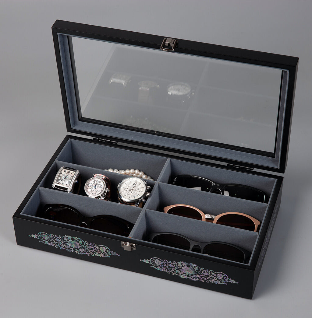 Mother of Pearl Wood Sunglasses Box Eyeglasses Display Storage Organizer Holder 