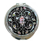Mother of Pearl Double Compact Black Candle Round Pocket Vanity Makeup Mirror