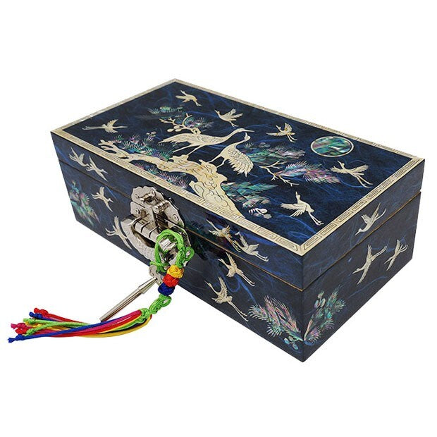 Mother of Pearl Asian Wood Jewelry Box Storage Ring Trinket Chest Case Holder