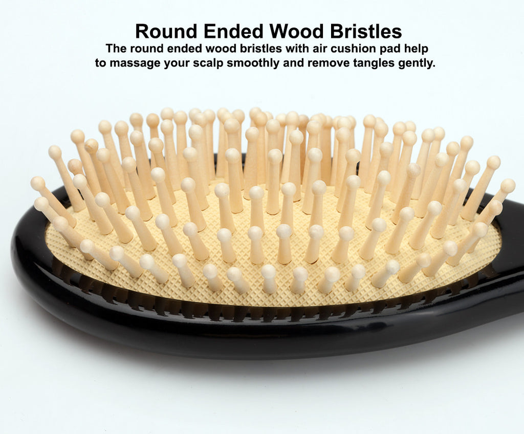 Mother of Pearl Oval Butterfly Scalp Massage Detangling Wood Bristle Hairbrush