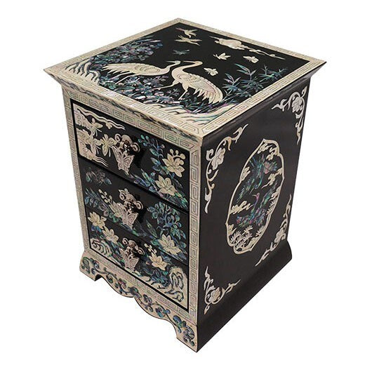 Mother of Pearl Inlay Bird Wood Lacquer Jewelry Trinket Keepsake Chest Box Gift