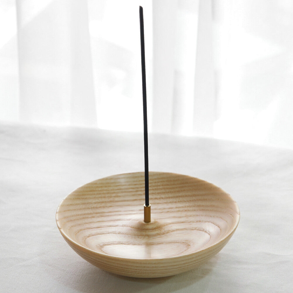 Solid Ash Wood Grain No Mess Incense Stick Round Bowl Holder Burner Ash Catcher 