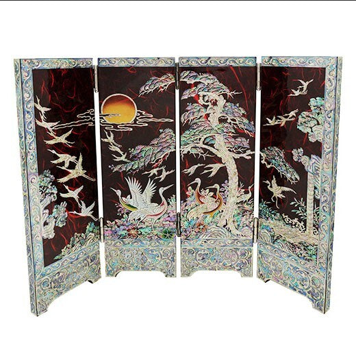 Mother of Pearl Inlay Wood Mini Folding Screen Asian Wall Art Deco Home Accent