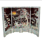 Mother of Pearl Inlay Wood Mini Folding Screen Asian Wall Art Deco Home Accent