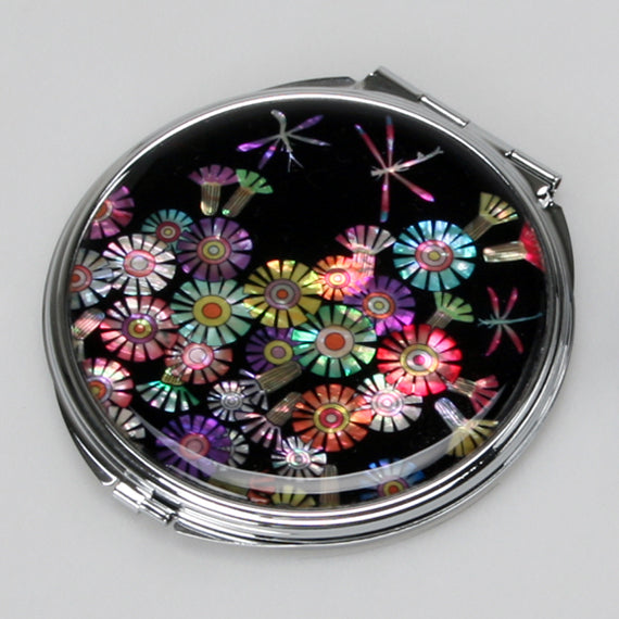 Mother of Pearl Dragonfly Compact Cosmetic Makeup Round Hand Purse Pocket Mirror