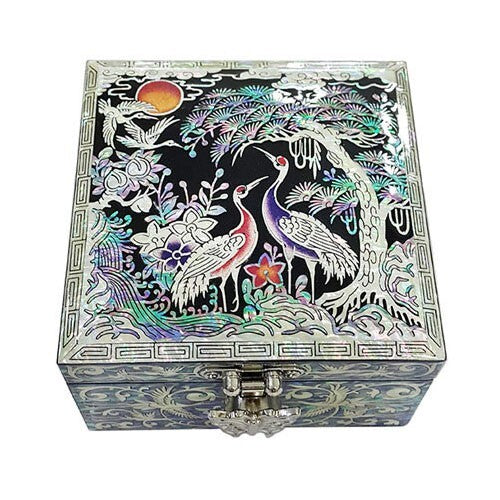Mother of Pearl Wood Bird Travel Small Jewelry Trinket Keepsake Box Case Chest