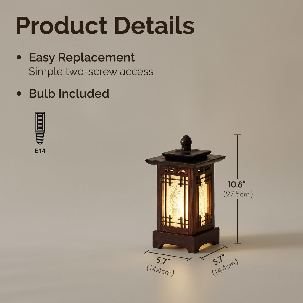 Carved Wood Art Lamp Lantern Brown Asian Bedside Bedroom Table Light Home Accent