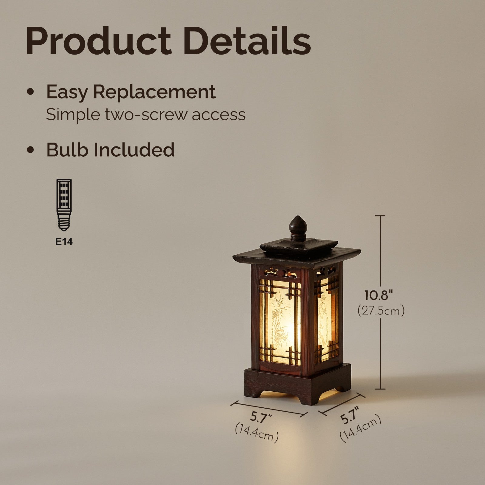 Carved Wood Art Lamp Lantern Brown Asian Bedside Bedroom Table Light Home Accent