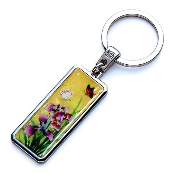 Mother of Pearl Car Keychain Orchid Backpack Key Pendant Purse Bag Charm Ring