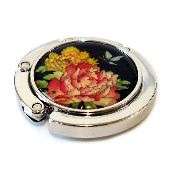  Mother of Pearl Red Flower Folding Purse Bag Caddy Handbag Holder Hanger Hook