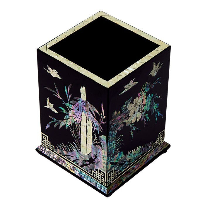 Mother of Pearl Desk Wood Stand Pen Pencil Brush Holder Case Box Gift Storage